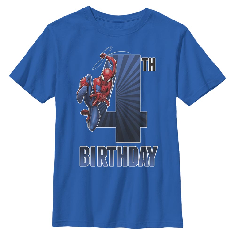 Boy's Marvel Spider-Man Swinging 4th Birthday T-Shirt